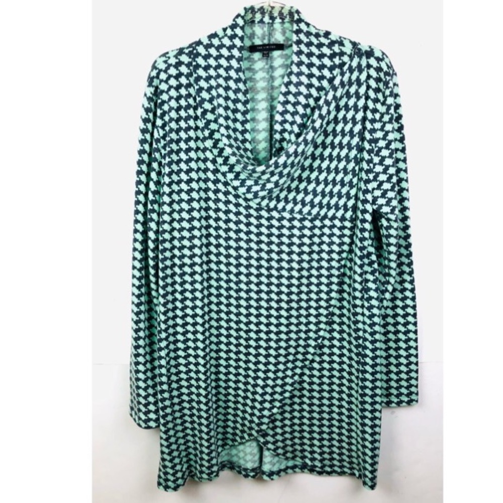 The Limited Houndstooth Tunic Top Wrap Green Gray